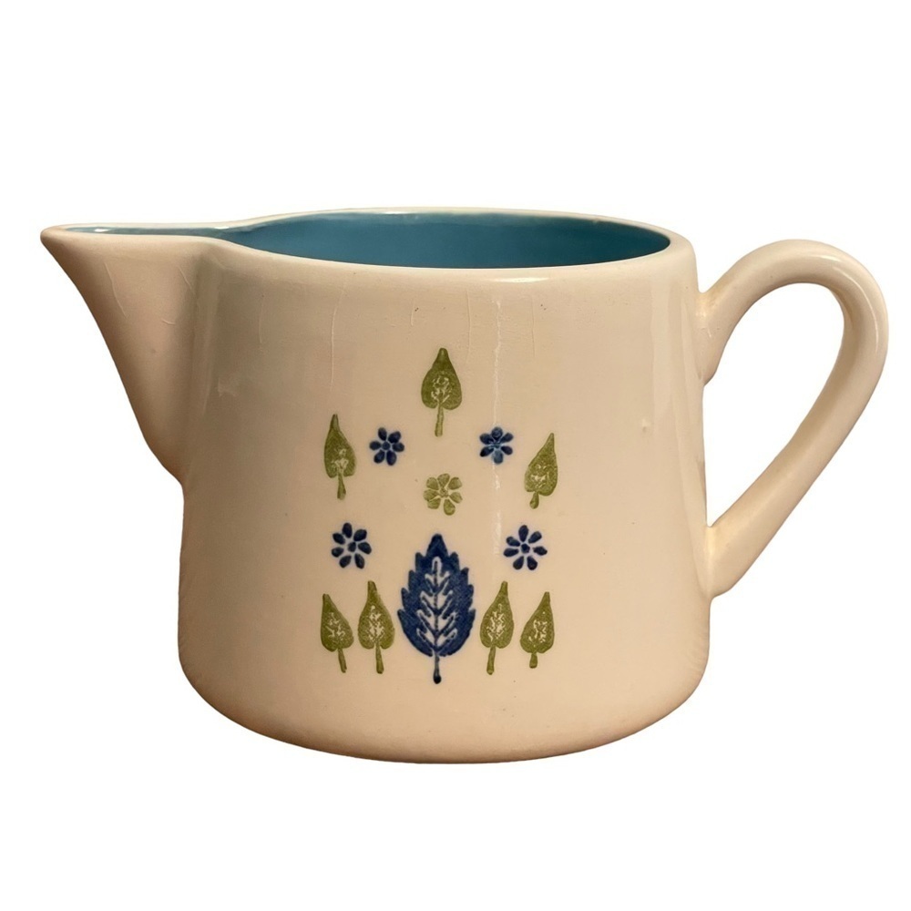 Marcrest Swiss Chalet Alpine Creamer Vtg Beige Blue Floral 6 Oz Ceramic Vintage